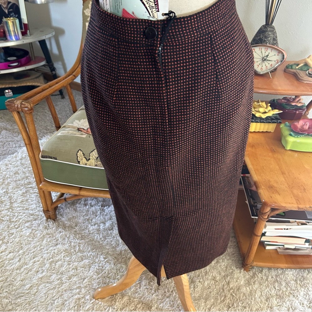 SOLD Retro Skirt 1950s Style Pencil Black Orange Wool Vivien Of Holloway UK 16 - Picture 7 of 8